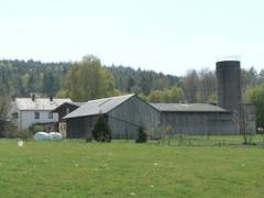 Hier eine Gesamtansicht des Gebäudekomplexes von Nordosten. Im Vordergrund die zweite Maschinenhalle, die in dem dem Betrachter zugewandten Teil als Eselstall genutzt wird, dahinter die große Maschinenhalle mit Stall und Silo.